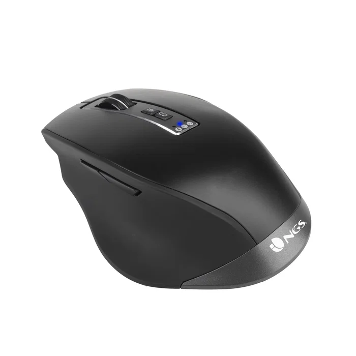 NGS Ratón Inalámbrico Recargable Bluetooth 5.0/3.0 + 2.4GHz Multidispositivo BLUR-RB - Sensor Láser 3200 DPI Ajustable, Ergonómico para Diestros, Negro