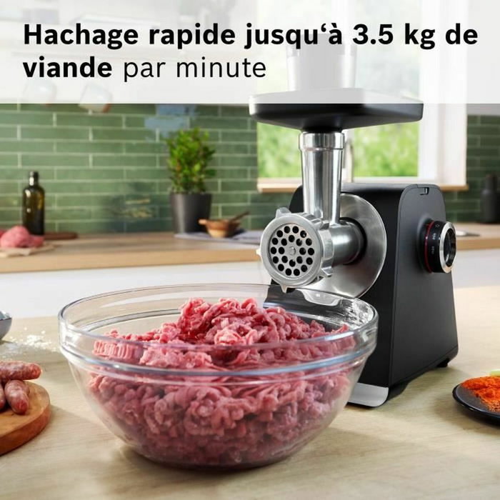 Bosch MFWS660B Picadora de Carne Serie 6, 500W, 3 Rejillas, Negra