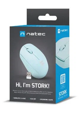 NATEC STORK Ratón Óptico Inalámbrico Ambidiestro 1600 DPI, Bluetooth y Receptor USB Tipo-A, Alcance 10 m, Color Azul Claro