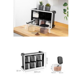 Hermia BNM-9172 Juego de Tarros de Especias Antracita 7 Piezas Organizador Cocina 550ml Plástico Libre BPA