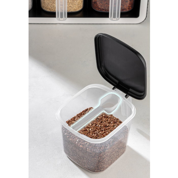 Hermia BNM-9172 Juego de Tarros de Especias Antracita 7 Piezas Organizador Cocina 550ml Plástico Libre BPA
