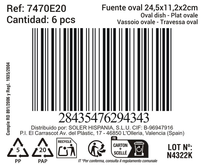 La Mediterranea Fuente Oval Black Clay 24.5 cm x 11.2 cm x 2 cm (12 Unidades)