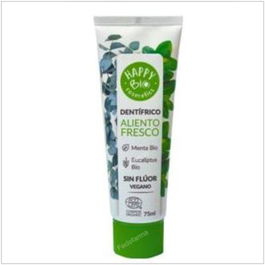 HAPPY BIO Dentifrico Aliento Fresco Menta Sin Fluor 75ml Eco - Cuidado bucal con menta y aloe vera, apto para veganos y sin gluten.