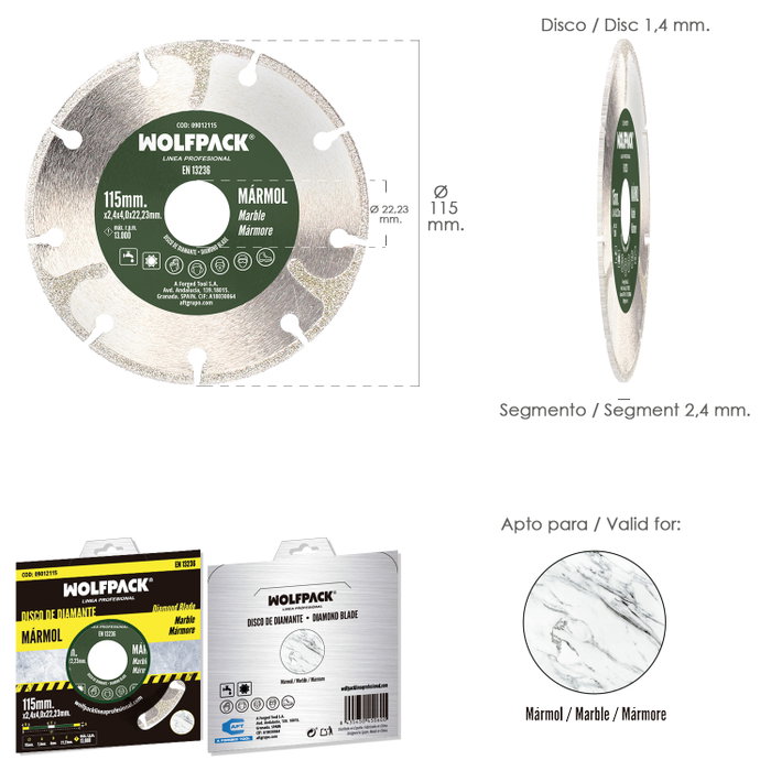 WOLFPACK LINEA PROFESIONAL Disco Diamante Ø 115 mm para Mármol