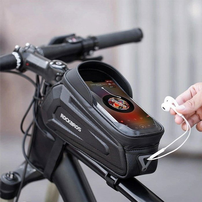 Rockbros B68 Bolsa para cuadro de bicicleta con bolsillo para teléfono, 1.7l - Negro