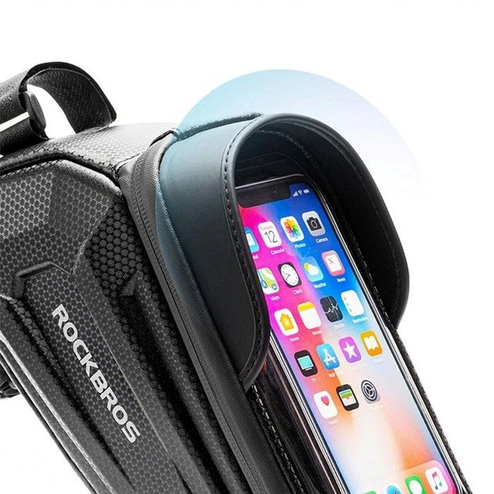 Rockbros B68 Bolsa para cuadro de bicicleta con bolsillo para teléfono, 1.7l - Negro