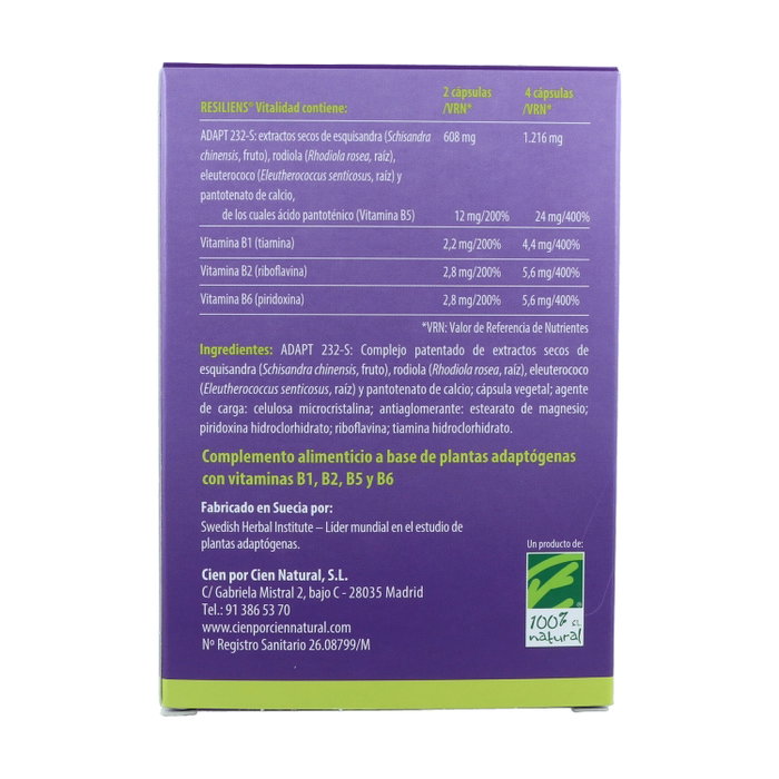 100% Natural Resiliens Vitalidad 60 cápsulas
