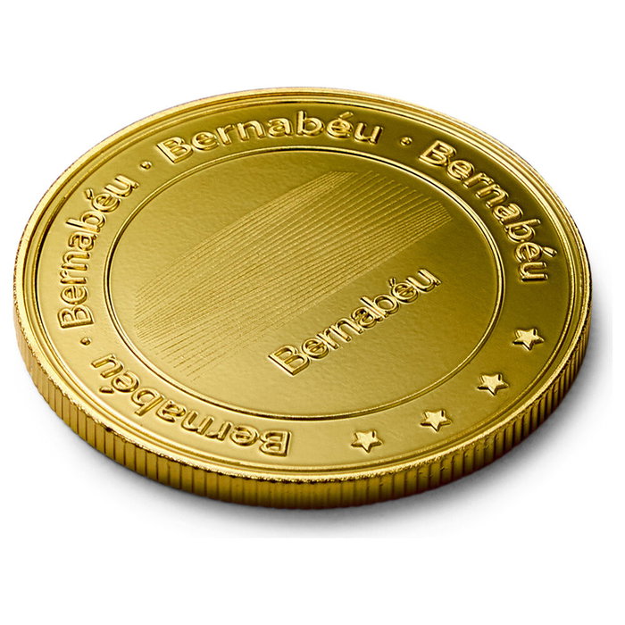 Real Madrid - Moneda Conmemorativa Bernabéu Dorada en Zamak con Acabado en Relieve para Colección - Incluye Cápsula Acrílica y Caja