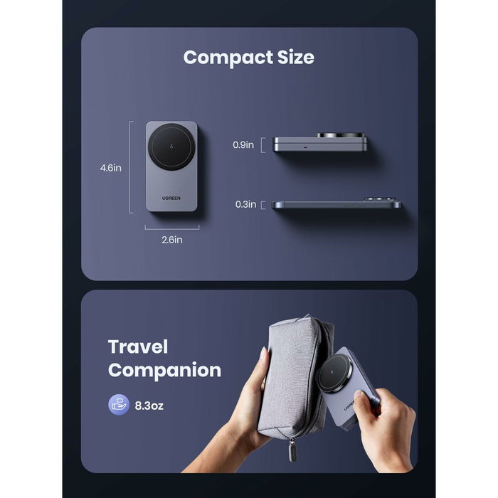 Ugreen W528 Cargador Inalámbrico 2 en 1 para iPhone y AirPods, Gris