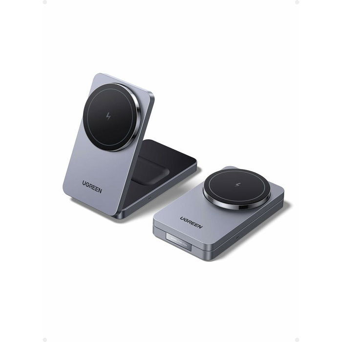 Ugreen W528 Cargador Inalámbrico 2 en 1 para iPhone y AirPods, Gris