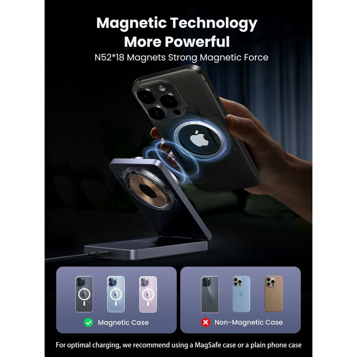 Ugreen W528 Cargador Inalámbrico 2 en 1 para iPhone y AirPods, Gris