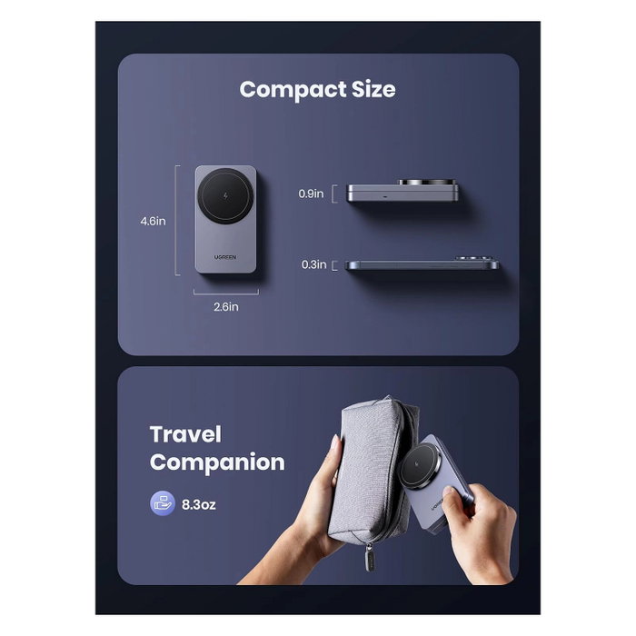 Ugreen W528 Cargador Inalámbrico 2 en 1 para iPhone y AirPods, Gris