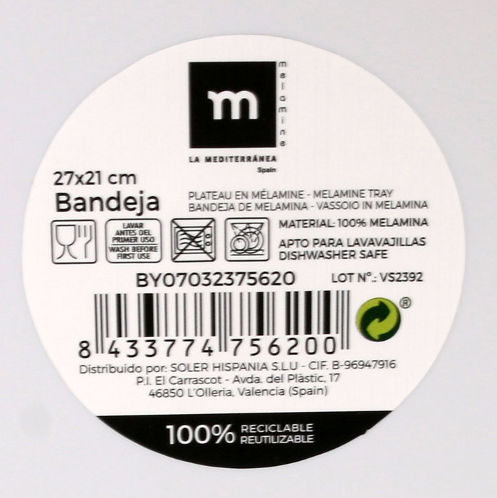 La Mediterranea Bandeja de Melamina Wood Brillo 27 x 21 cm (18 Unidades)denity_attributes_not_found