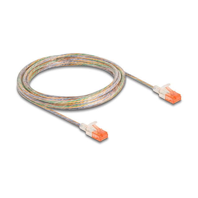 Delock Cable de red RJ45 Cat.6A U/UTP Slim 5 m transparente, 10 Gbit/s, 500 MHz, 5 metros, UTP, Conectores chapados en oro Delock Cable de red RJ45 Cat.6A U/UTP Slim 5 m transparente, 10 Gbit/s, 500 MHz, 5 metros, UTP, Conectores chapados en oro