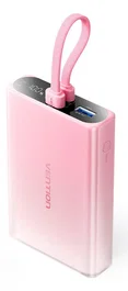 Vention FHZP0 Power Bank 10000 mAh 22.5W Carga Rápida 3 en 1 con Cable USB-C, Lightning y USB-A, Compacto Aprobado para Avión, Color Rosa