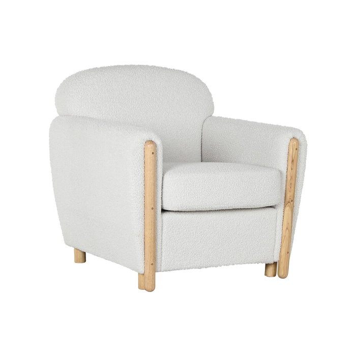 DKD Home Decor Sillón de Poliéster y Madera Blanco con Acabado Bucle