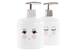 DKD Home Decor Dosificador Blanco Plateado Cristal y ABS 8 x 14 x 8 cm Capacidad 350ml (12 Unidades)