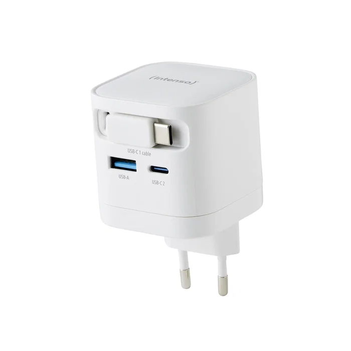 Intenso W65ACIC Cargador de Pared 65W GaN Blanco con Cable USB-C Retráctil Intenso W65ACIC Cargador de Pared 65W GaN Blanco con Cable USB-C Retráctil