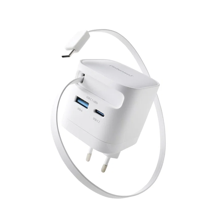 Intenso W65ACIC Cargador de Pared 65W GaN Blanco con Cable USB-C Retráctil Intenso W65ACIC Cargador de Pared 65W GaN Blanco con Cable USB-C Retráctil
