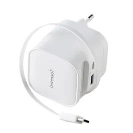 Intenso W65ACIC Cargador de Pared 65W GaN Blanco con Cable USB-C Retráctil