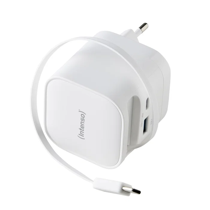 Intenso W65ACIC Cargador de Pared 65W GaN Blanco con Cable USB-C Retráctil Intenso W65ACIC Cargador de Pared 65W GaN Blanco con Cable USB-C Retráctil