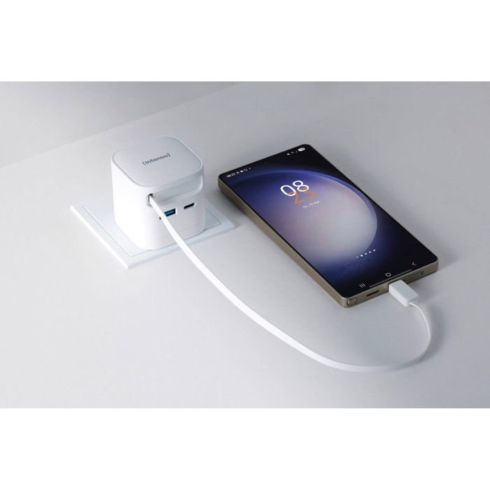 Intenso W65ACIC Cargador de Pared 65W GaN Blanco con Cable USB-C Retráctil Intenso W65ACIC Cargador de Pared 65W GaN Blanco con Cable USB-C Retráctil