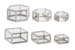 DKD Home Decor Set de 3 Joyeros de Latón y Cristal 7x7x4 cm