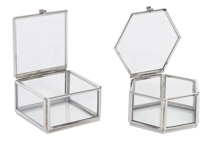 DKD Home Decor Set de 3 Joyeros de Latón y Cristal 7x7x4 cm DKD Home Decor Set de 3 Joyeros de Latón y Cristal 7x7x4 cm
