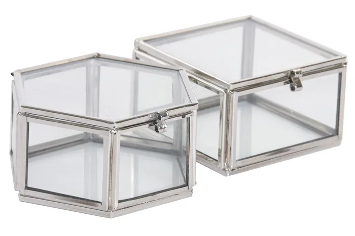 DKD Home Decor Set de 3 Joyeros de Latón y Cristal 7x7x4 cm DKD Home Decor Set de 3 Joyeros de Latón y Cristal 7x7x4 cm