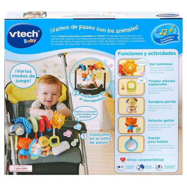 VTech Peluche Espiral con Canciones, Animales, Texturas, Luz y Sonido para Bebés 0-36 Meses, 25x25x10 cm