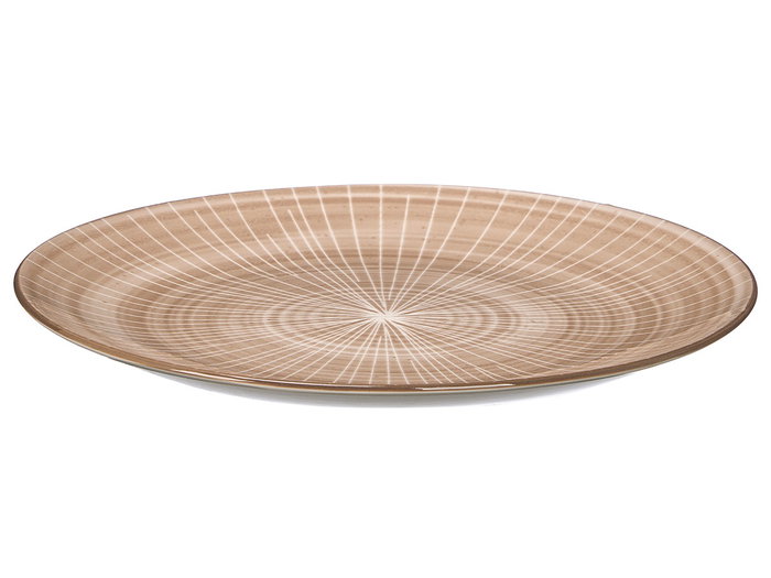 Vessia Plato Llano de Cerámica con Rayas, Color Marrón, Diámetro 27 cm (26.7x26.7x2 cm) (Set de 24)