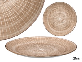 Vessia Plato Llano de Cerámica con Rayas, Color Marrón, Diámetro 27 cm (26.7x26.7x2 cm) (Set de 24)