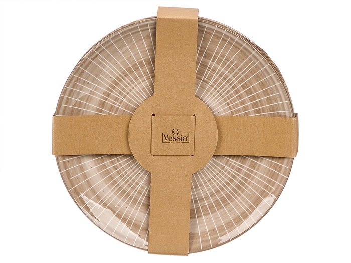 Vessia Plato Llano de Cerámica con Rayas, Color Marrón, Diámetro 27 cm (26.7x26.7x2 cm) (Set de 24)