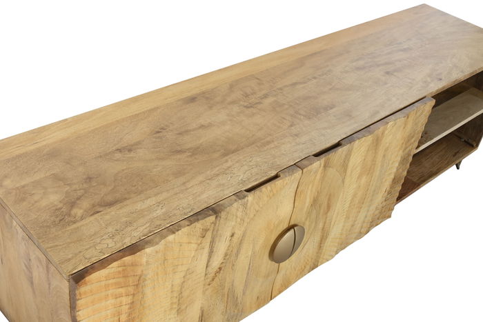 DKD Home Decor Mueble TV Colonial Natural Mango y Metal 160 x 40 x 50 cm
