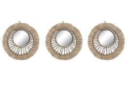 DKD Home Decor Set de 3 Decoraciones de Pared en Algodón y Yute Blanco