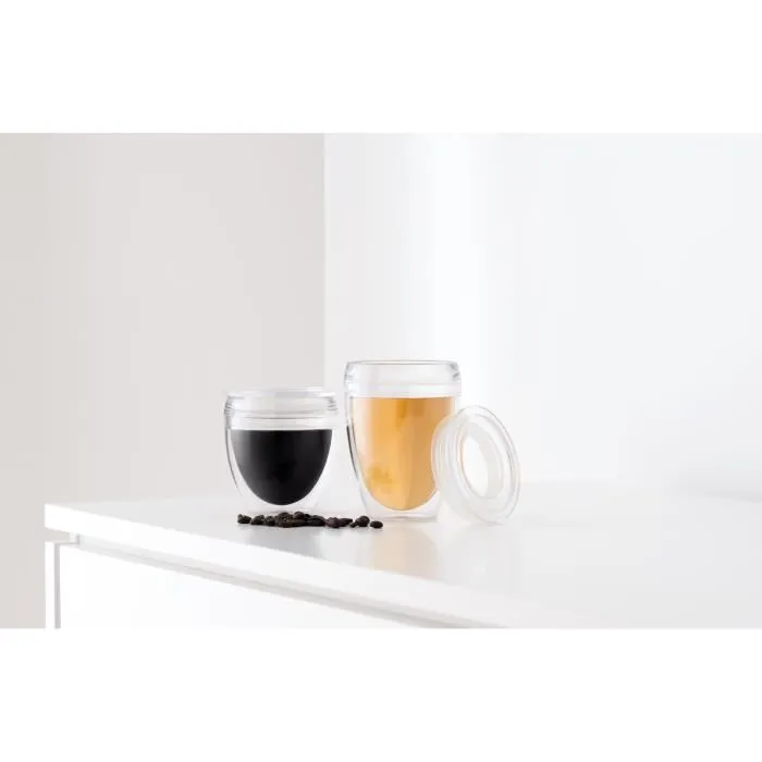 Bodum BOD0699965425944 Juego de 2 Vasos Pavina To Go Plástico Doble Pared Tapa Hermética 20 cl Transparente