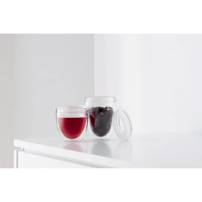 Bodum BOD0699965425944 Juego de 2 Vasos Pavina To Go Plástico Doble Pared Tapa Hermética 20 cl Transparente