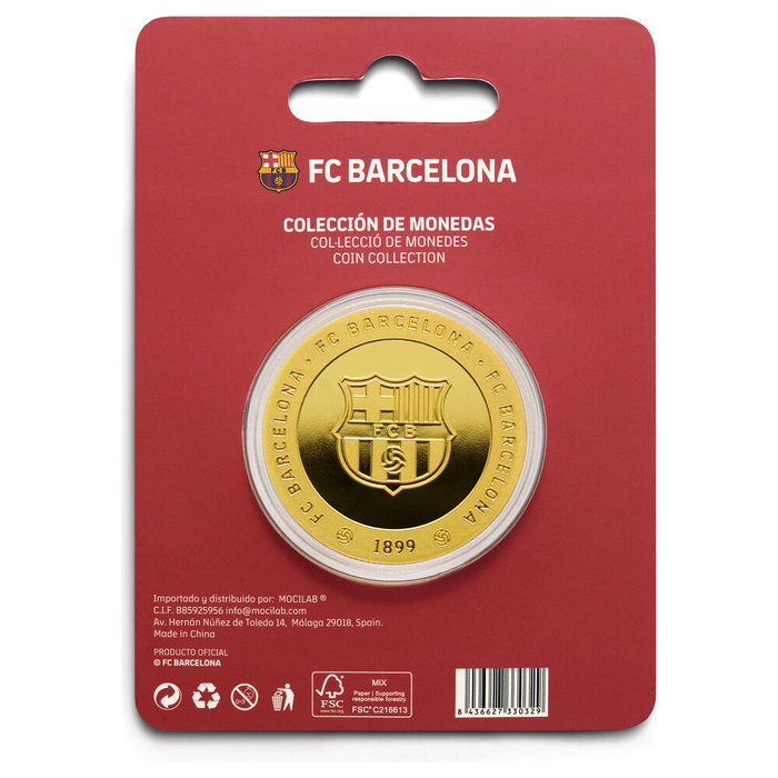 MOCILAB Moneda Conmemorativa FC Barcelona Camp Nou en Zamak Dorado con Cápsula Acrílica y Caja de Coleccionista