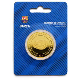 FC Barcelona Moneda Conmemorativa Oficial Spotify Camp Nou Aleación de Zinc Acabado Dorado 4cm Caja Coleccionista
