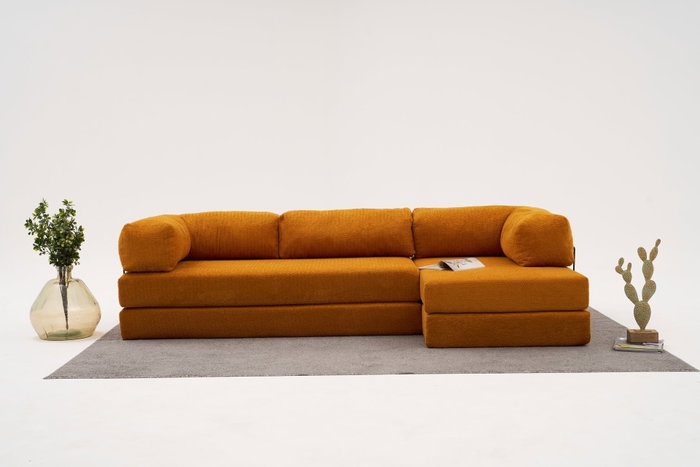 Atelier Del Sofa Sofá Esquinero Chenilla Naranja 290cm