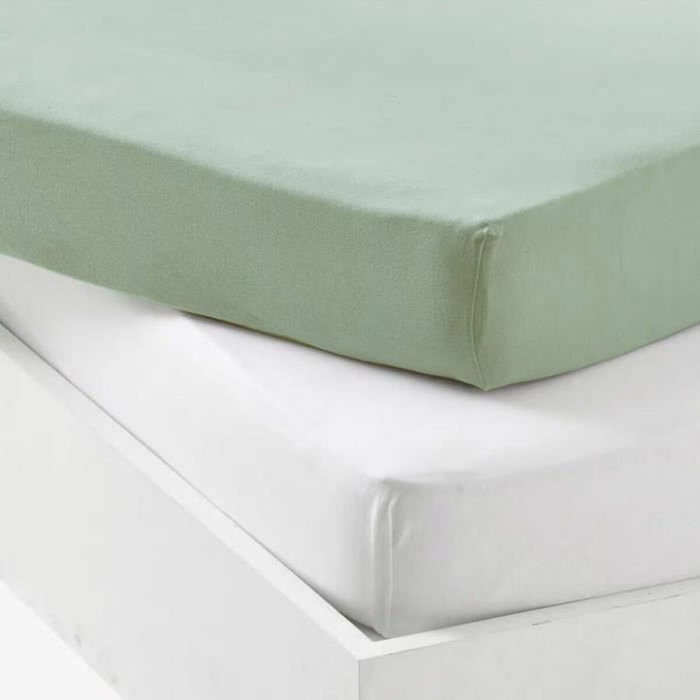 P'Tit Dodo Juego de 2 sábanas bajeras Jersey - 70 x 140 cm - Blanco / Verde grisáceo