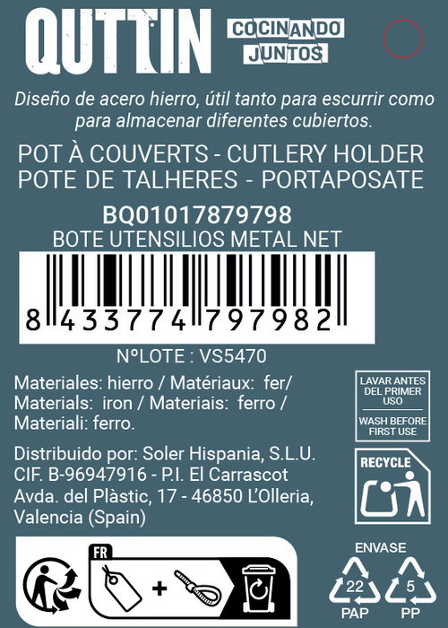 Inde Bote Utensilios Metal Net Quttin 11 x 14,8 x 11,1 cm (12 Unidades)