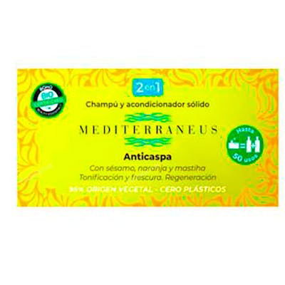 Mediterraneus Champú-Acondicionador Sólido Anticaspa 55 gr - Sin Parabenos, Siliconas ni Colorantes Sintéticos - Formato Cero Plásticos
