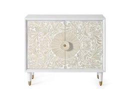 Giner y Colomer Aparador Madera de Mango Blanco con Detalles Dorados 77x90x35 cm