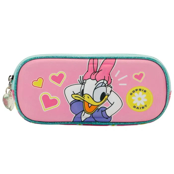Disney Daisy Estuche Portatodo Escolar 3D Doble con Cremallera, Diseño de Daisy, Color Rosa