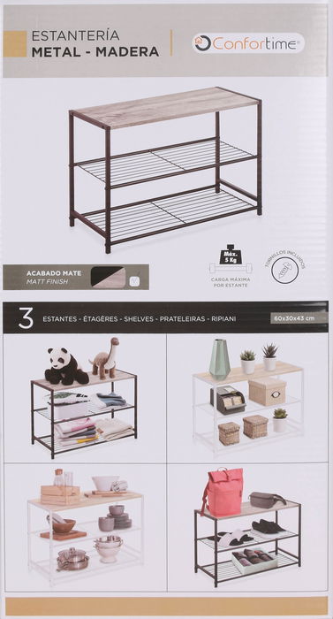 Confortime Estantería 3 Niveles Metal-Madera Negra 8,5x33x58,9 cm (4 Unidades)