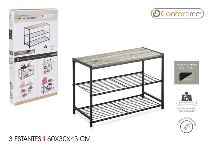 Confortime Estantería 3 Niveles Metal-Madera Negra 8,5x33x58,9 cm (4 Unidades) Confortime Estantería 3 Niveles Metal-Madera Negra 8,5x33x58,9 cm (4 Unidades)