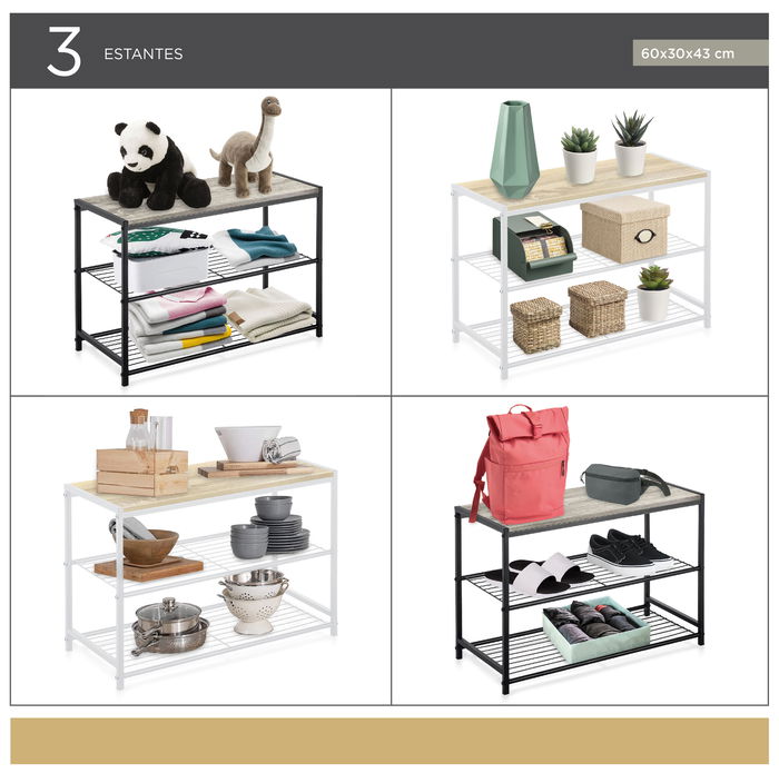 Confortime Estantería 3 Niveles Metal-Madera Negra 8,5x33x58,9 cm (4 Unidades) Confortime Estantería 3 Niveles Metal-Madera Negra 8,5x33x58,9 cm (4 Unidades)
