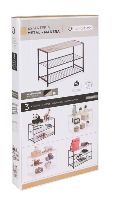 Confortime Estantería 3 Niveles Metal-Madera Negra 8,5x33x58,9 cm (4 Unidades)