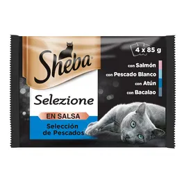 Mars Sheba Cuisine Selección Pescados para Gato, Caja con 24 Latas de 85 g, Comida Húmeda en Salsa